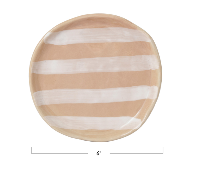 Stoneware Plate Stripes White Tan Color