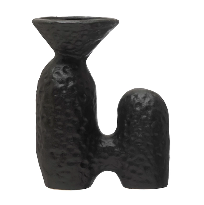 Textured Stoneware Sculptural Vase Matte Black
