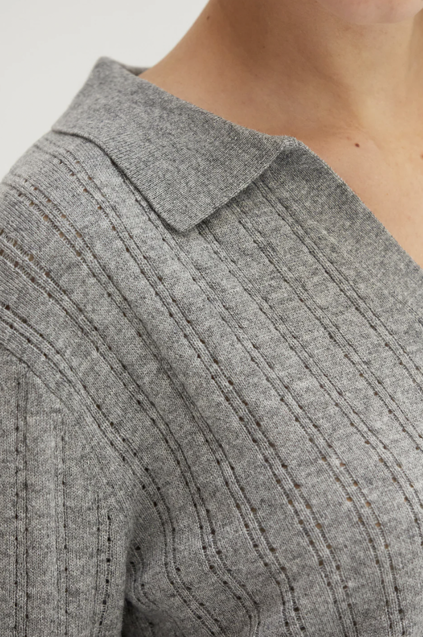 Saman Pointelle Knit Top H Grey