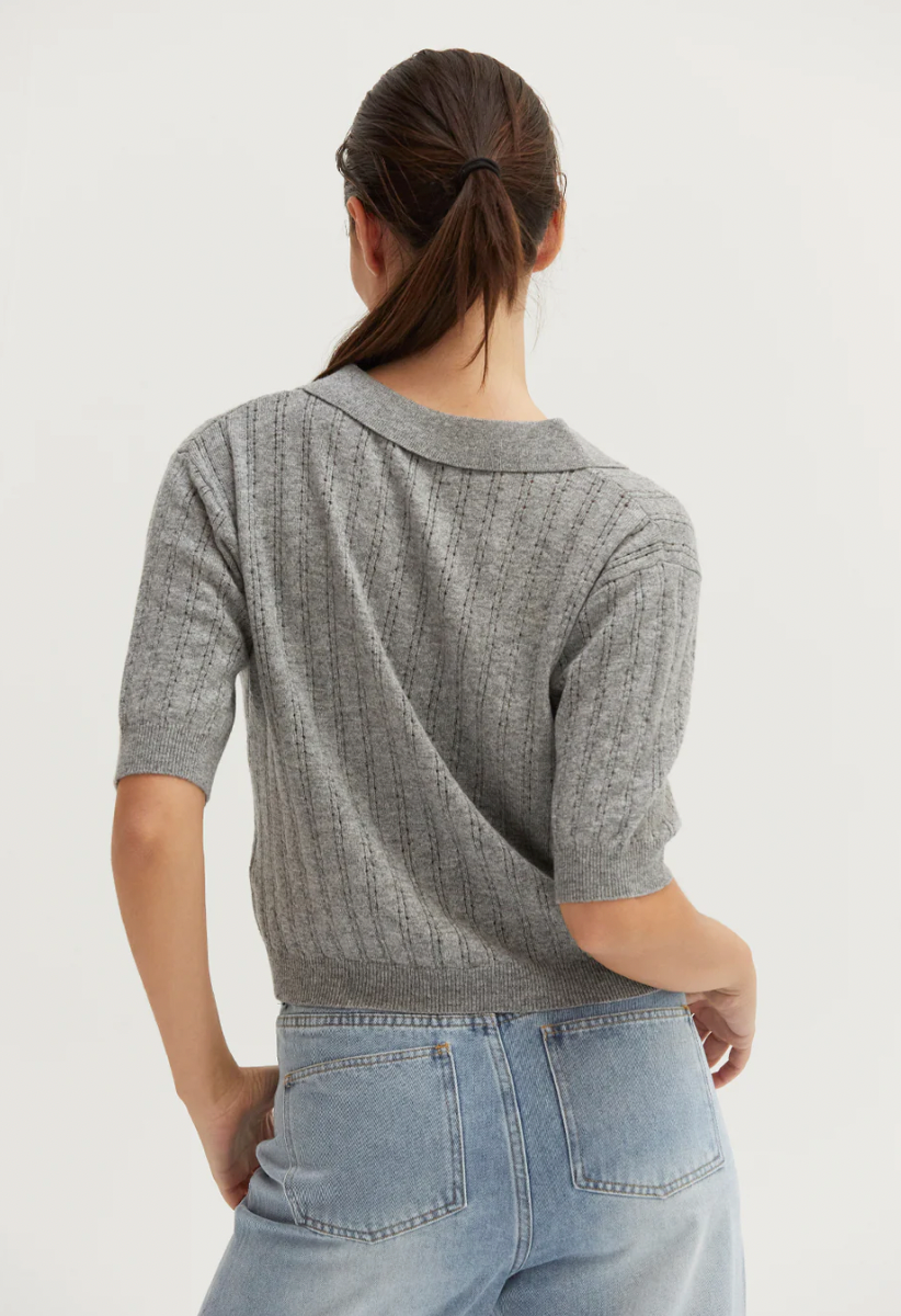 Saman Pointelle Knit Top H Grey