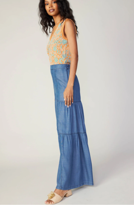 Tired Wide Leg Pant Chambray