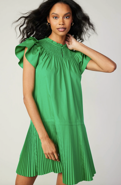 Double Flutter Mini Dress Green