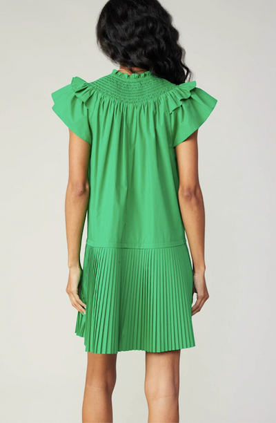 Double Flutter Mini Dress Green