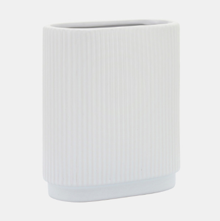 Cer 8 H Ridged Vase White