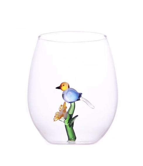 Glass Bontanical Stemless Wine Bird