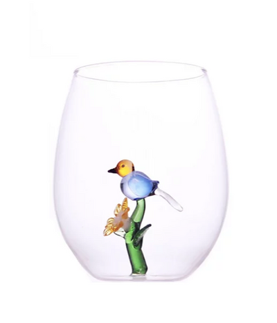 Glass Bontanical Stemless Wine Bird