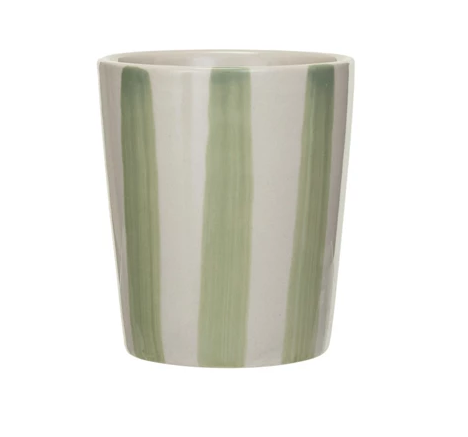 Stoneware Cup w Stripes Green