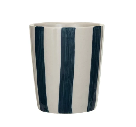 Stoneware Cup w Stripes Blue
