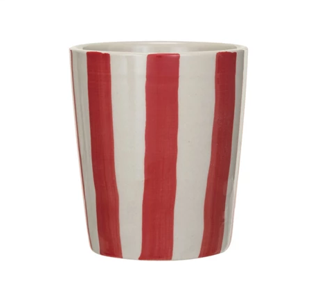 Stoneware Cup w Stripes Red