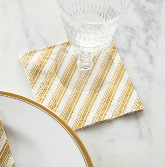 Gold Peppermint Stripe Cocktail Napkin