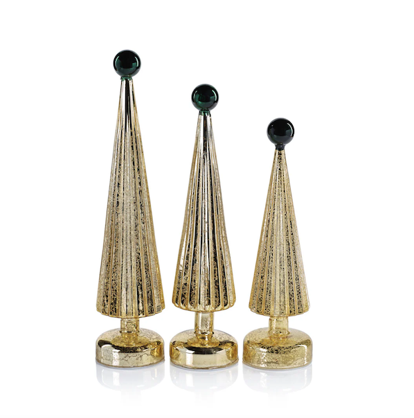 LED Tree with Globe Finial Gold w Green
