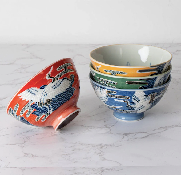 Rice Bowl Japanese Crane Set