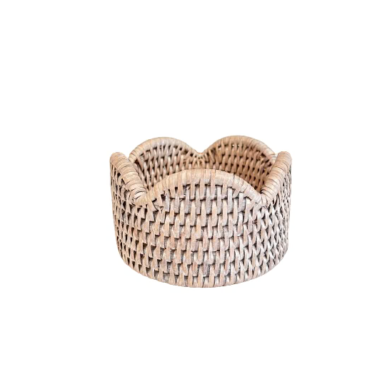 Rattan Scalloped Wine Coaster Cream