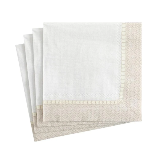 Linen Border Paper Cocktail Napkins in Natural