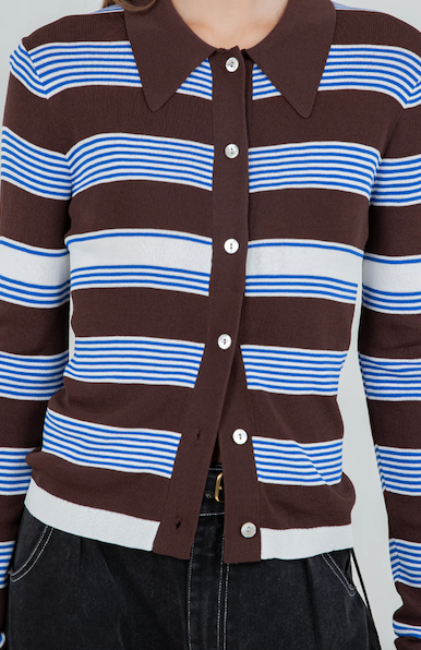 Cardigan Striped Brown White Blue