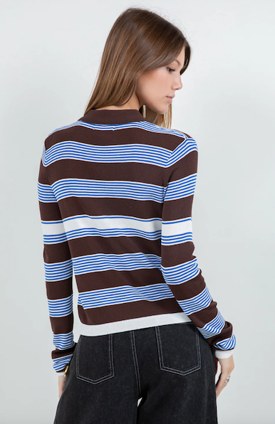 Cardigan Striped Brown White Blue