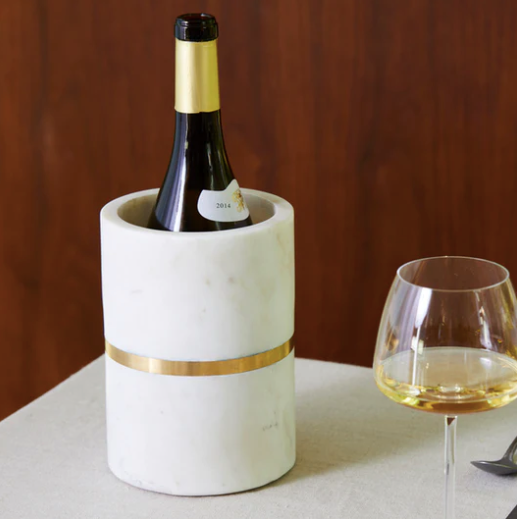 Marble Single Bottle Wine Cooler W Brass Agra White