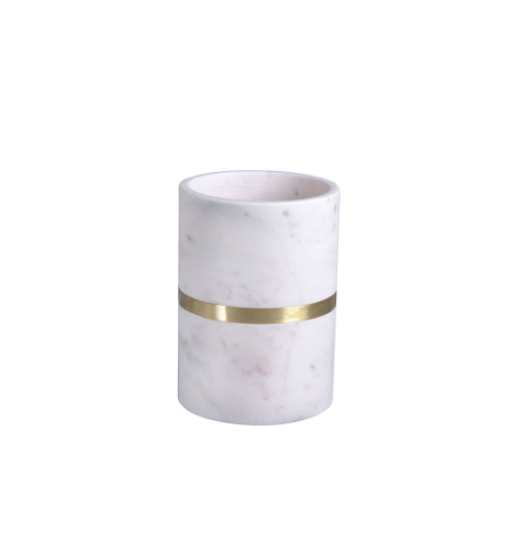 Marble Single Bottle Wine Cooler W Brass Agra White