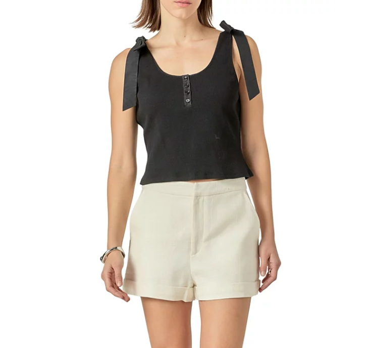 Bow Strap Tank Top Black