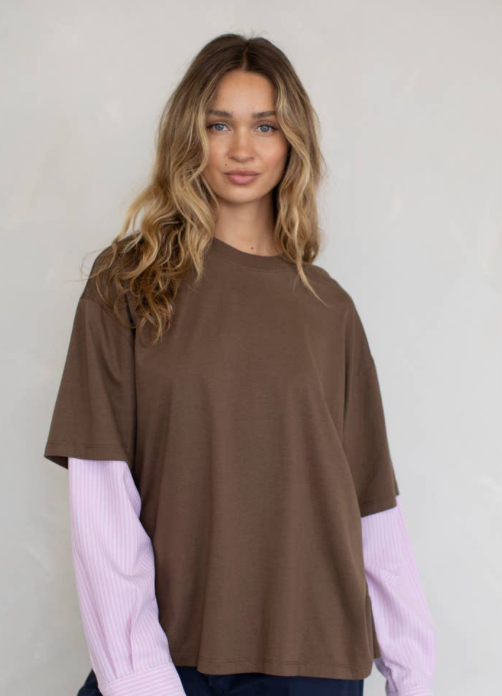 Mix Oversized Shirt Brown