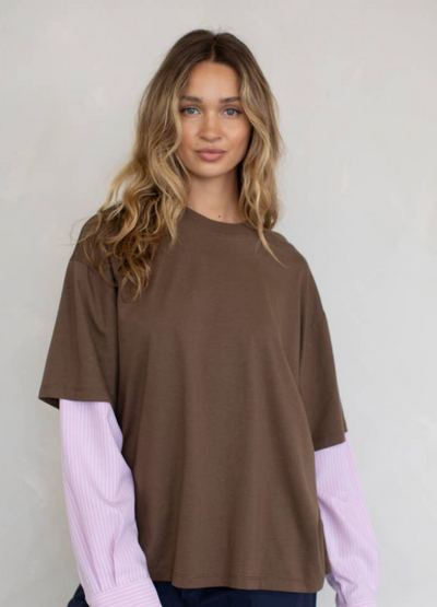 Mix Oversized Shirt Brown