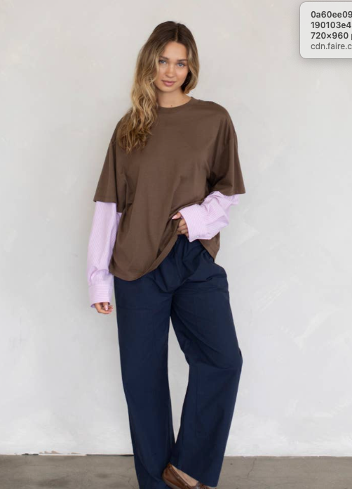 Mix Oversized Shirt Brown