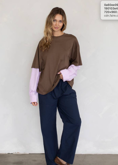 Mix Oversized Shirt Brown