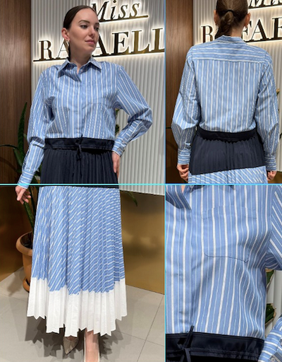 Aynur Shirt Navy Stripe Sky Blue