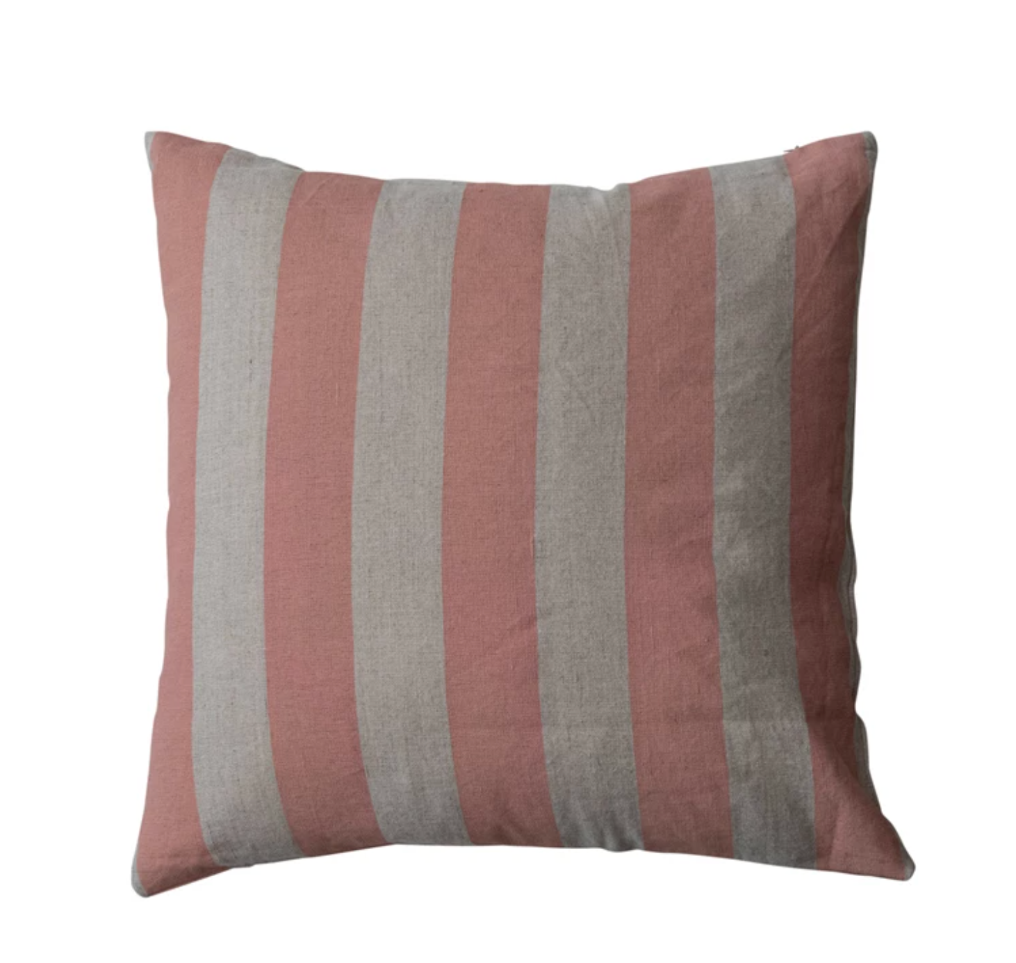 Square Cotton Linen Printed Pillow w Stripes Peach