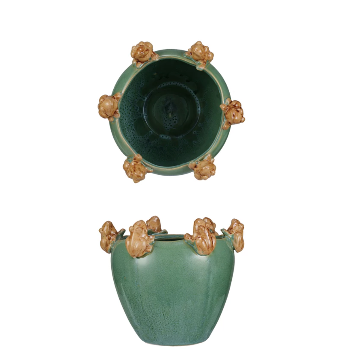 Stoneware Planter w Frogs on Rim