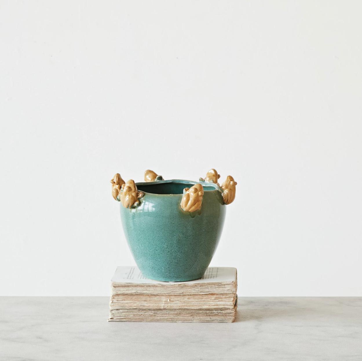 Stoneware Planter w Frogs on Rim