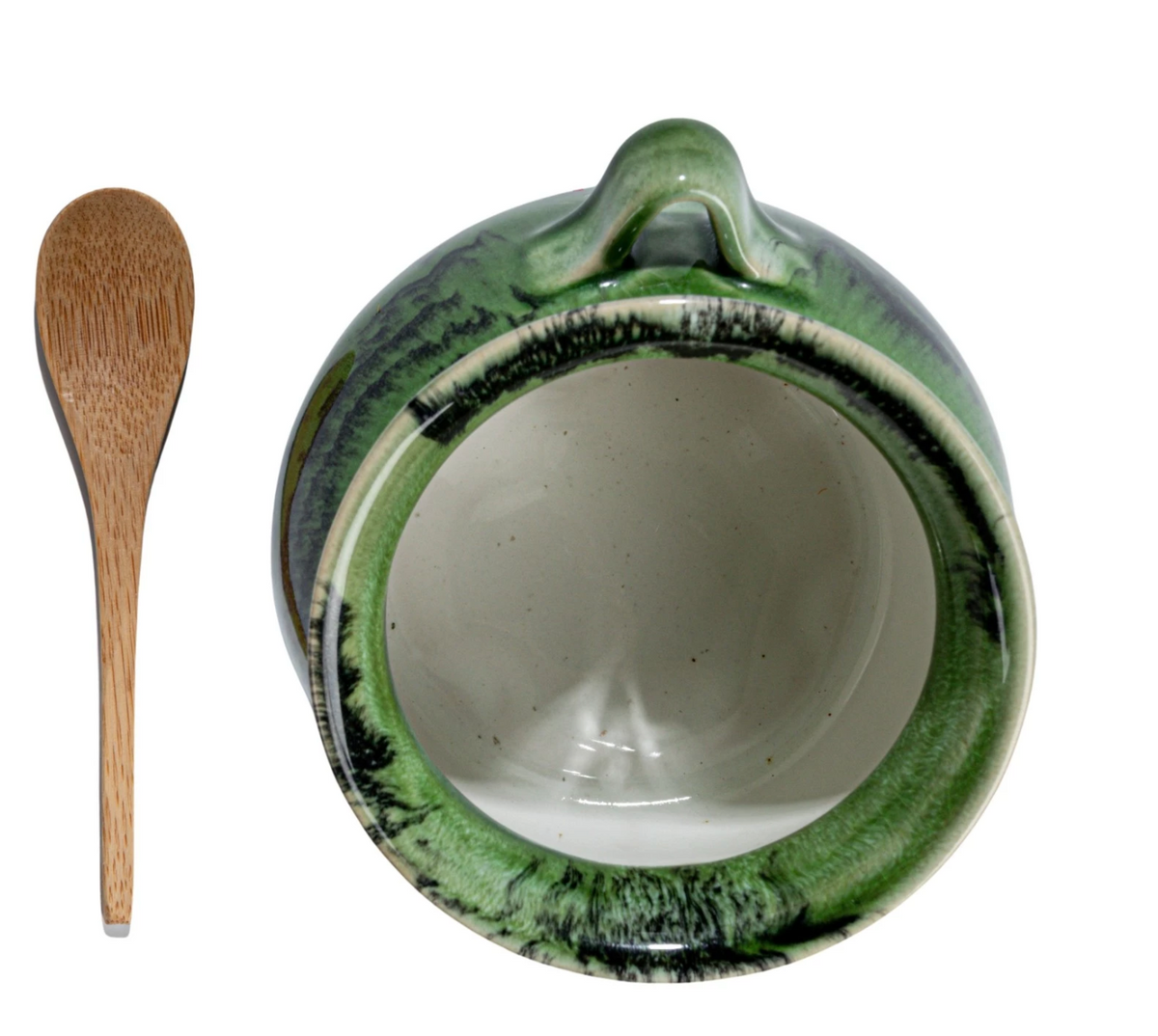 Stoneware Salt Dish w Acacia Wood Spoon