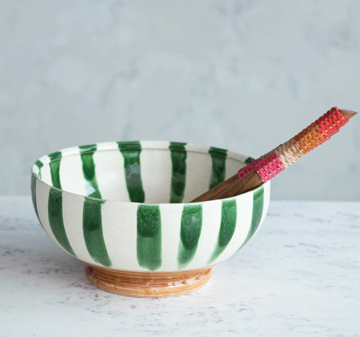 Stoneware Footed Bowl w Stripes