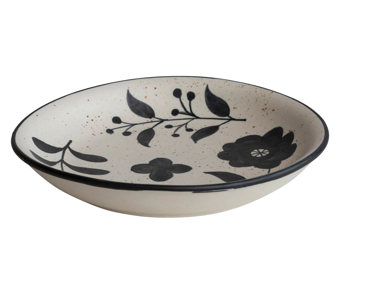 Hand Bowl Floral Matte Black Cream