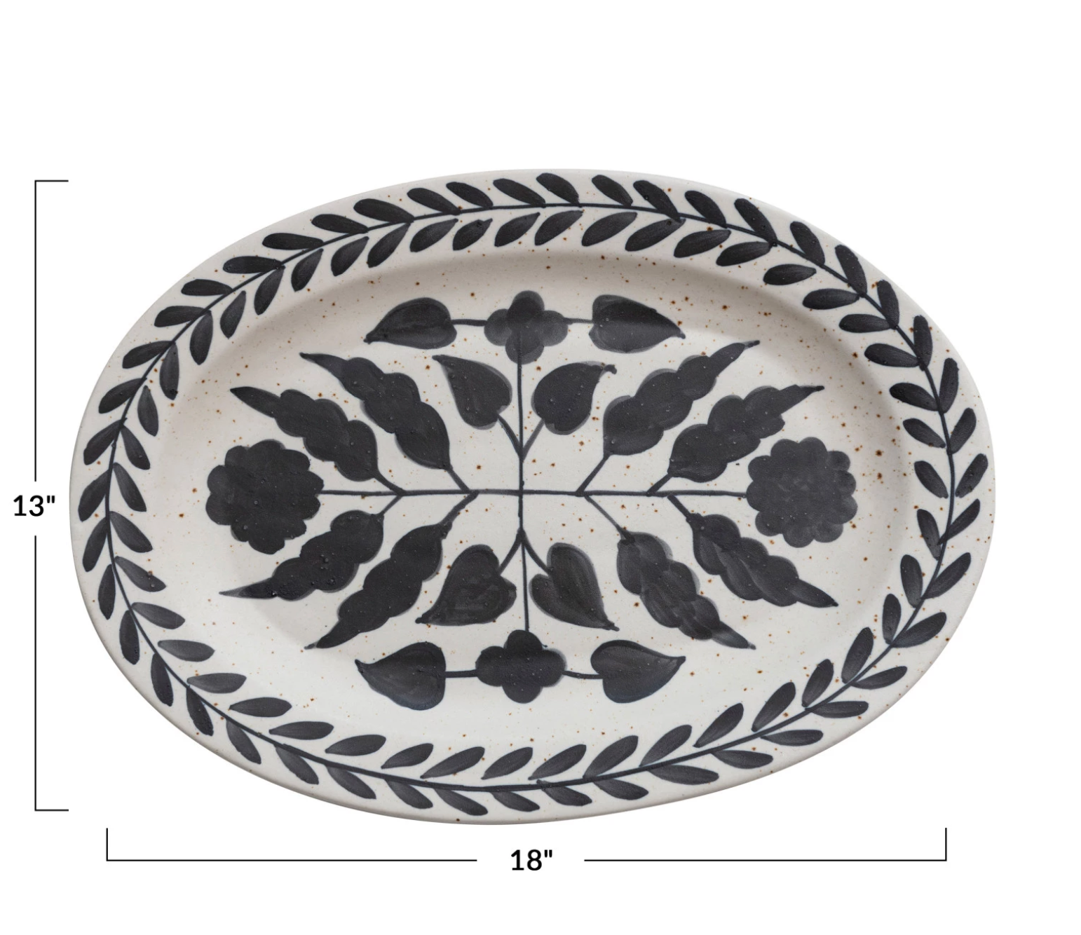 Platter w Floral Design Matte Black Cream