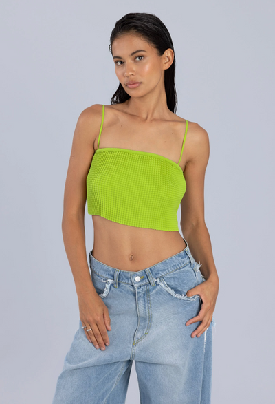 Scale Pleated Crop Top Green