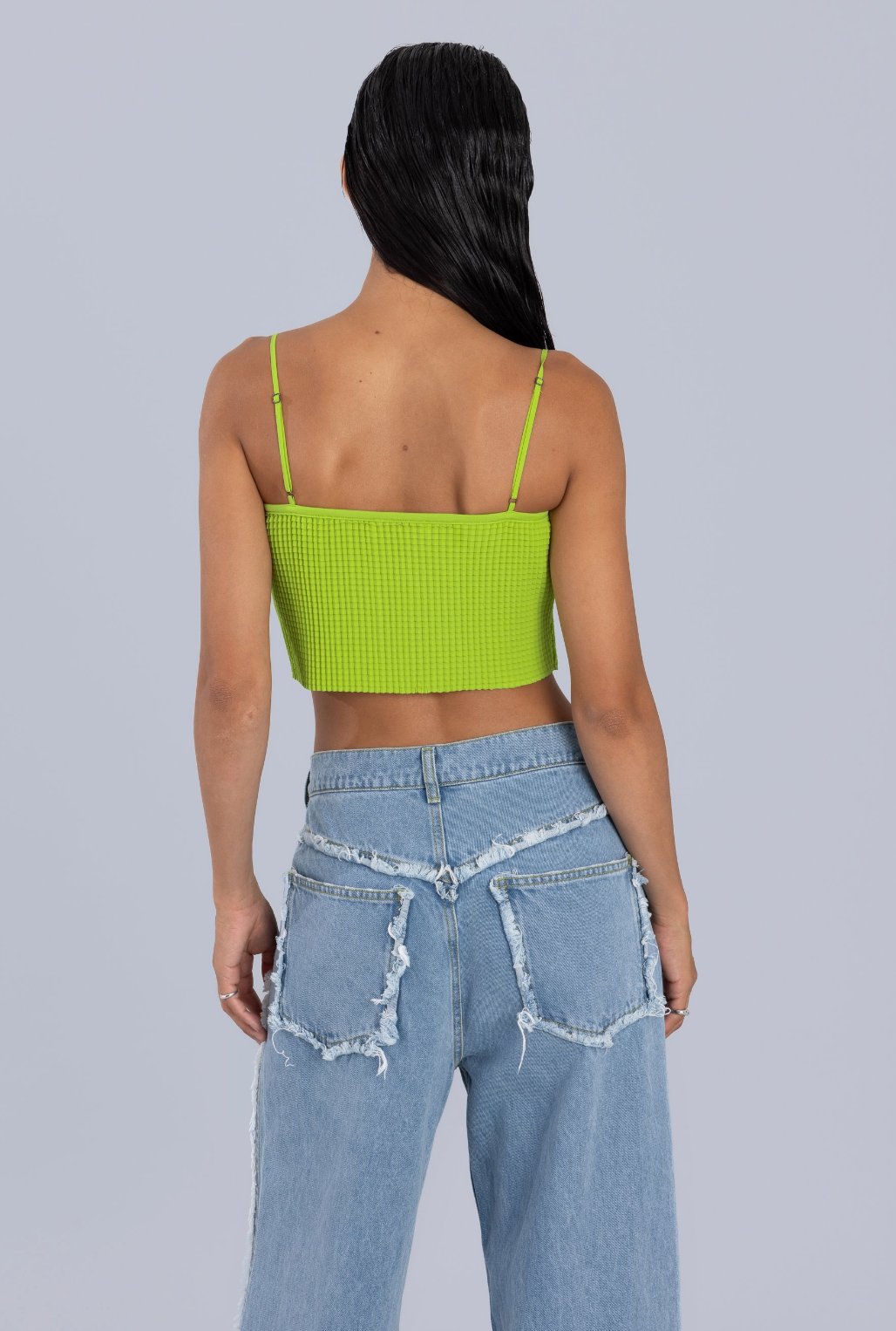 Scale Pleated Crop Top Green