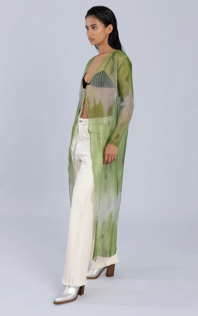 Ombre Print Pleated Maxi Cardigan Green