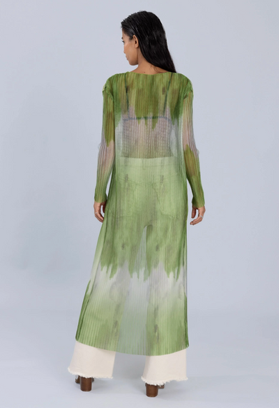 Ombre Print Pleated Maxi Cardigan Green