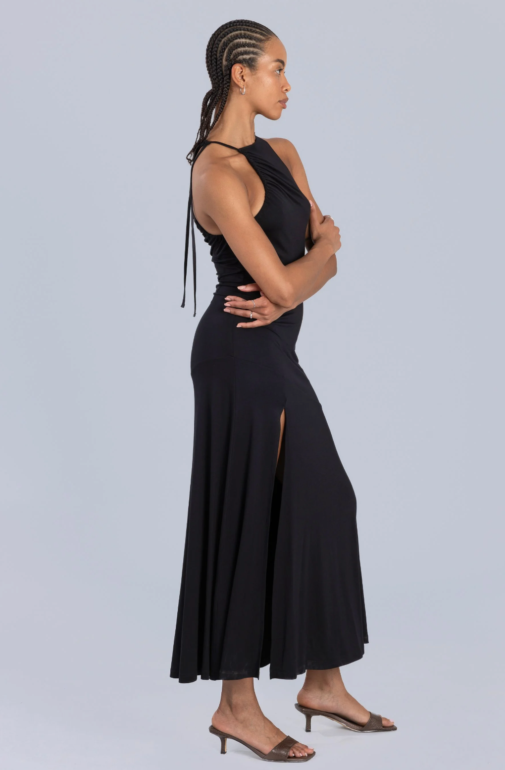 Asymmetric Neckline Maxi Dress Black