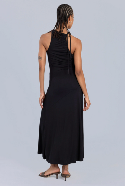 Asymmetric Neckline Maxi Dress Black