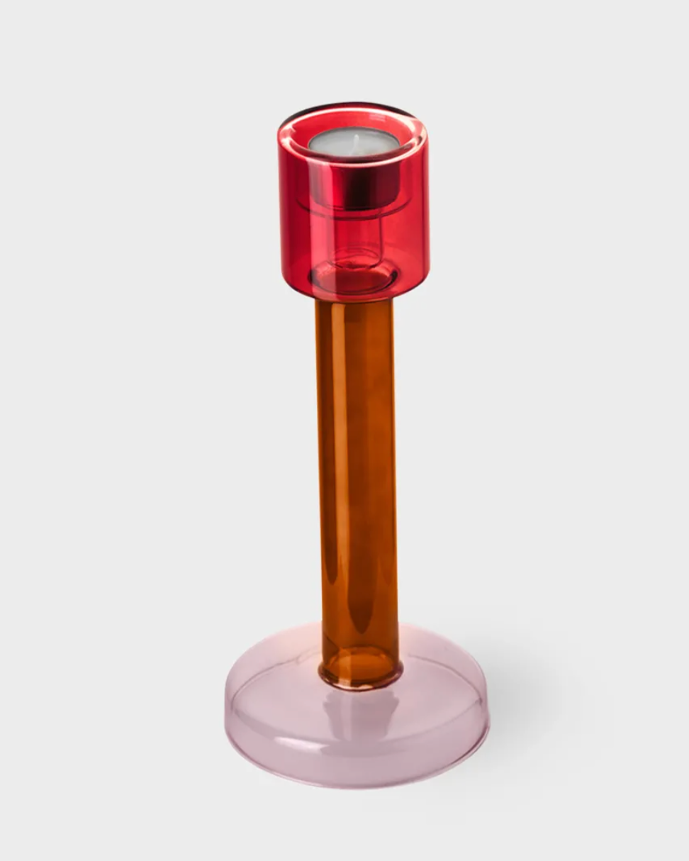 Bole candle holder L red/pink