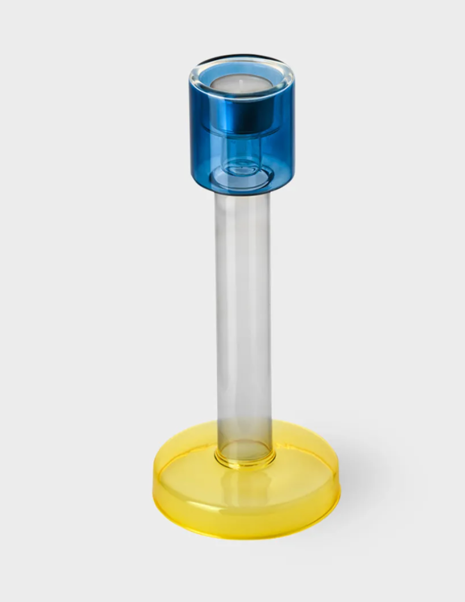 Bole candle holder L blue/yellow