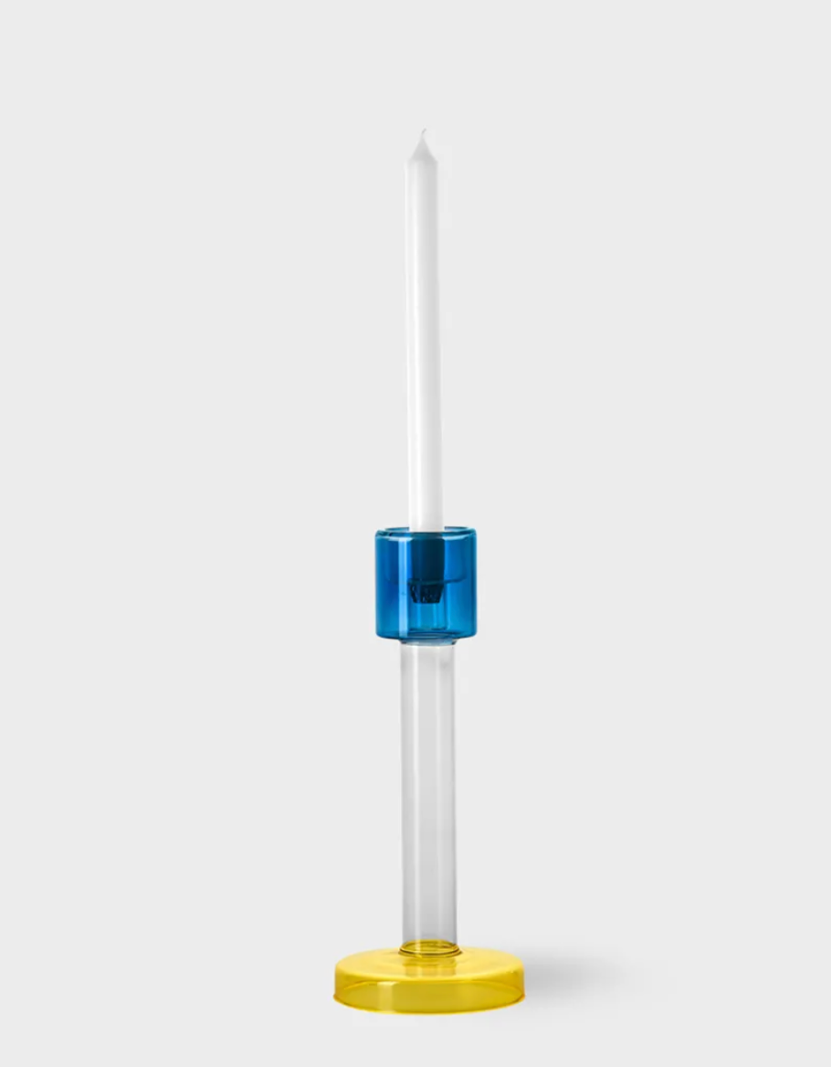 Bole candle holder L blue/yellow