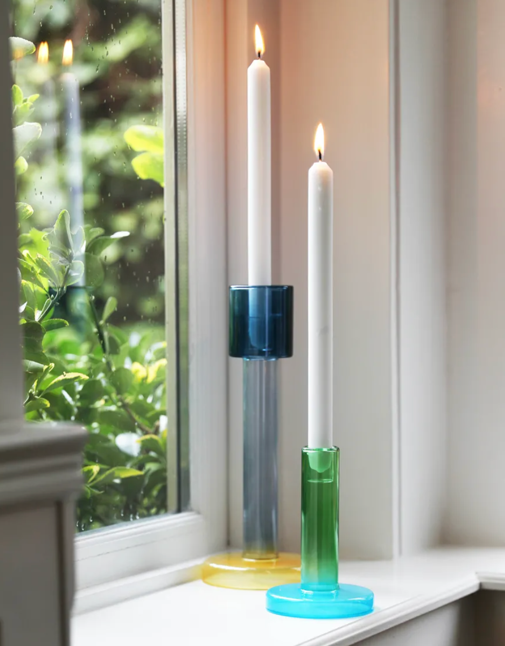 Bole candle holder L blue/yellow