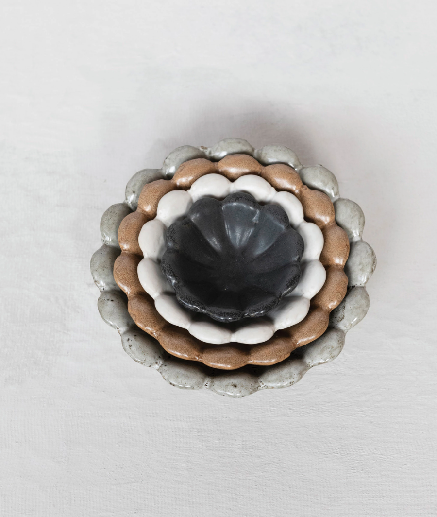 White Stoneware Flower Bowl