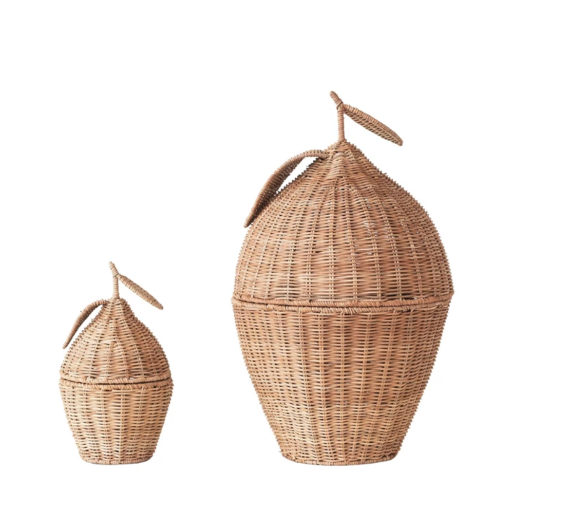 Rattan Lemon Shaped Basket w/ Lid