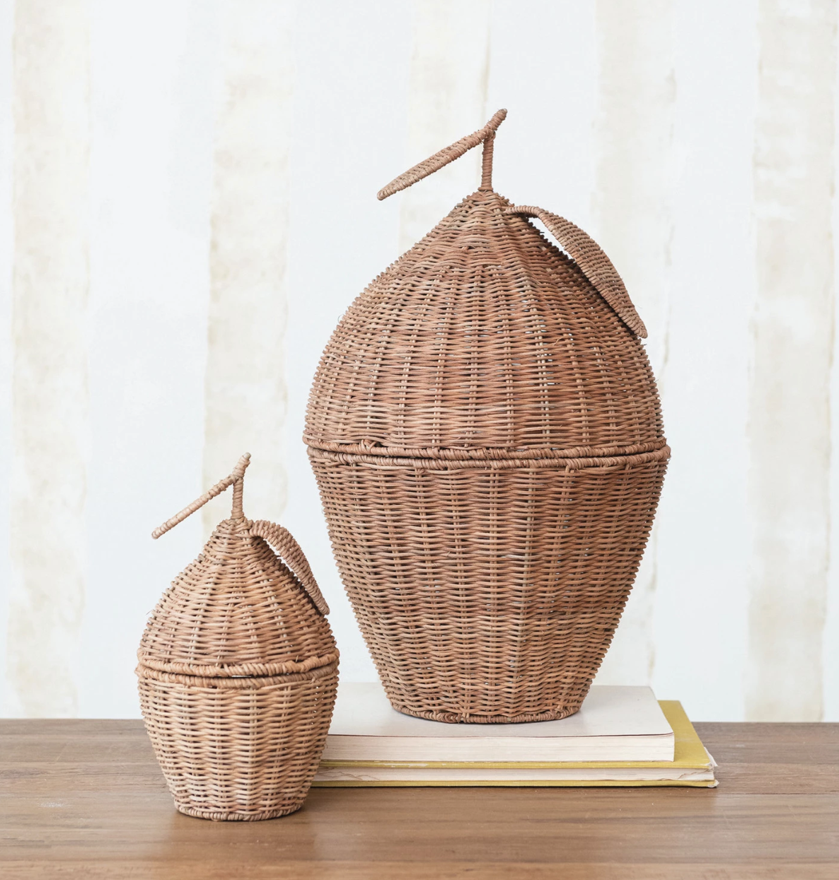 Rattan Lemon Shaped Basket w/ Lid