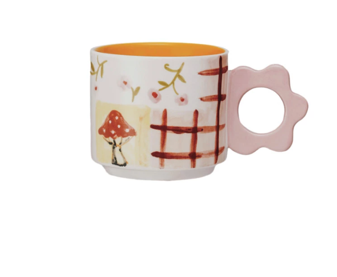 Stoneware Mug w/ Flower Handle
