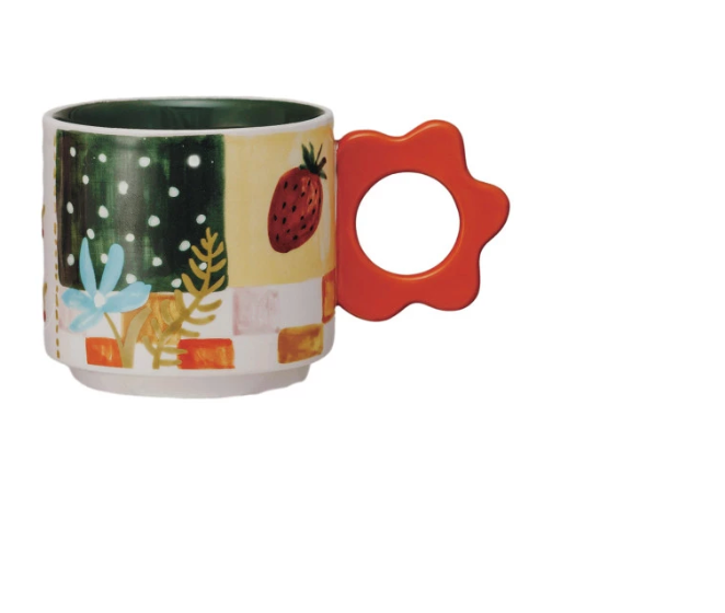 Stoneware Mug w/ Flower Handle